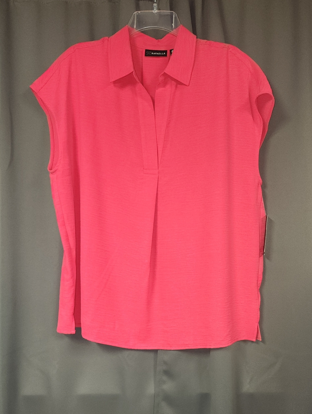XL Rafaella Vibrant Hot Pink Sleeveless Split-Neck Blouse
